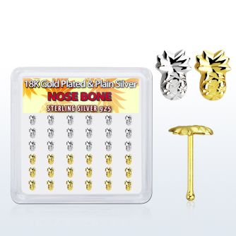 nbmpa36 display w silver nose bones w gold plain pineapple top