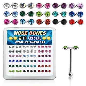 nbmsbxm caja display 36 plata 925 piercing nariz hueso 0 6mm nota musical cristal redondo color centro al por mayor