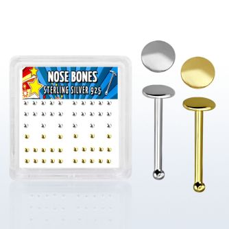 nbmx4 caja display piercing nariz hueso plata 925 0 6mm redonda 2mm 16 estan oro 18 kts al por mayor