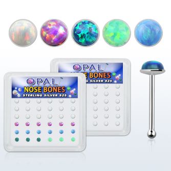 nbo25 caja 36 piercing nariz hueso plata 925 0 6mm opalos sinteticos redondos 2 5mm mayorista
