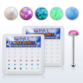 nbo2 box w 36 pc of 925 silver nose bones w 2mm opals glued