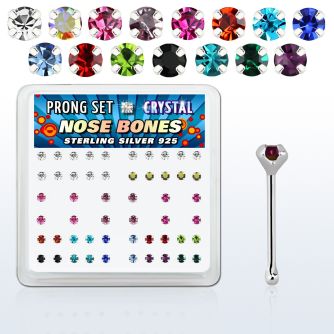 nbp14mx box w silver nose bonesw 2mm mix color round crystal top