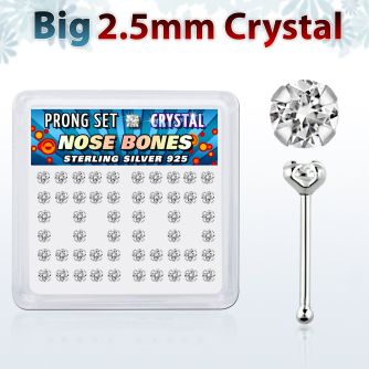 nbp19cx box of silver nose bones w 2 5mm clear prong set crystal