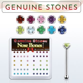 nbpbxge box w silver nose studs w mixed 2mm genuine gem stones