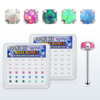 nbpo25 box w 36 pc of 925 silver nose bones w 2.5mm opals