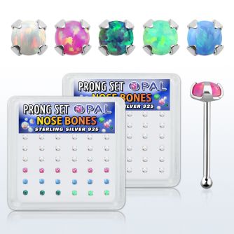 nbpo2 caja 36 piercing nariz hueso plata 925 0 6mm opalos sinteticos redondos 2mm al por mayor