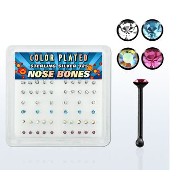 nbrbbxm black plated silver nose bones w assorted crystals