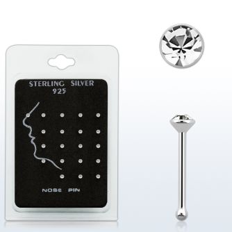 nbrdpk pack display 20 piercing nariz hueso plata esterlina 925 0 6mm cristal redondo claro 1 5mm mayorista