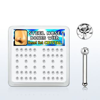 nbsb20xc caja display 52 piercing nariz hueso acero quirurgico cristal redondo 2mm bisel distribuidor