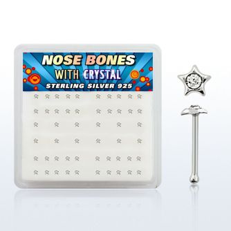 nbstxc box of silver nose bones with star with center crystal