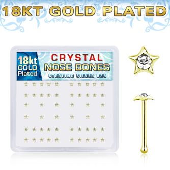 nbstxcg 18k gold plated silver nose bones clear star