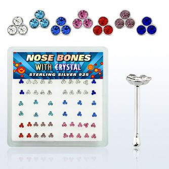 nbtrm caja display piercing nariz hueso plata esterlina 925 0 6mm cristal redondo triple 1mm distribuidor mayorista