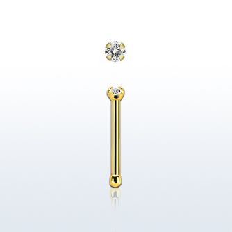nbtzr15 gold steel nose bone, 20g w prong set 1.5mm round cz