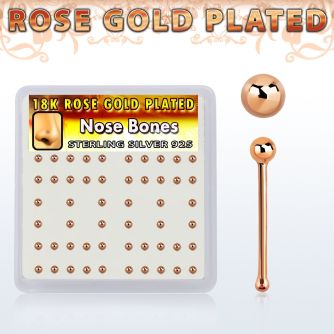 nbxrsb2 box w rose gold plated silver nose bones w 2mm ball top