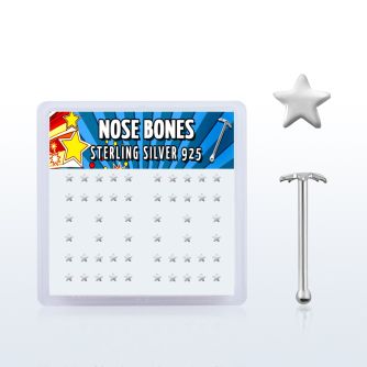 nbxsa box of silver nose bones with 2 3mm silver star tops