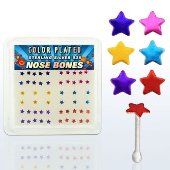 nbxsap box of silver nose bones with color plated star tops