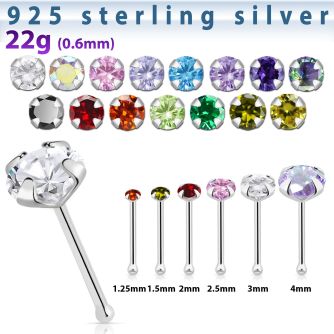 nbz silver nose bone 22g round prong set cz