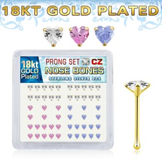 nbzhmg 18k gold plated silver nose bones prong cz heart