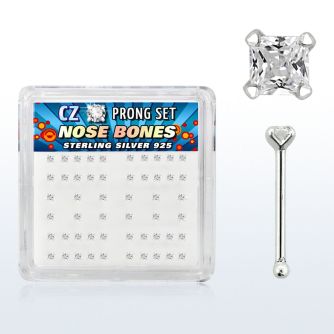 nbzqc caja display piercing nariz hueso plata esterlina 925 0 6mm zirconia claras cuadrado 2mm al por mayor