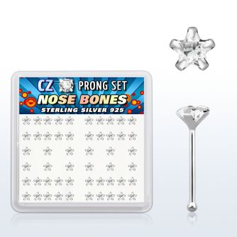 nbzsc caja display piercing nariz hueso plata esterlina 925 0 6mm zirconia claras estrella 3mm mayorista
