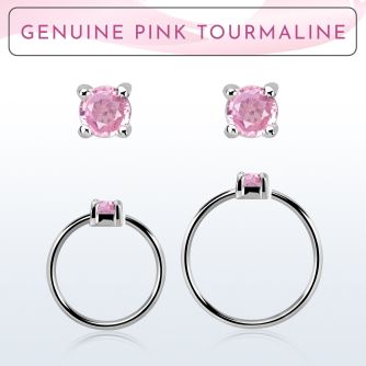 nhge3 aro continuo nariz plata 925 con genuina 2mm turmalina rosa engastada al por mayor