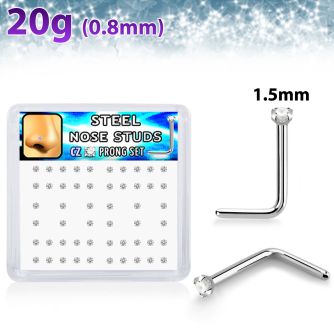 nlzr15xc 316l steel nose studs prong set round clear cz