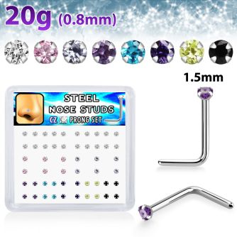 nlzr15xm 316l steel nose studs prong set round cz assorted