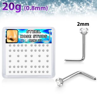 nlzr2xc 316l steel nose studs prong set round clear cz