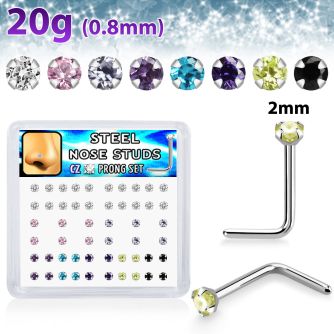 nlzr2xm 316l steel nose studs prong set round cz assorted