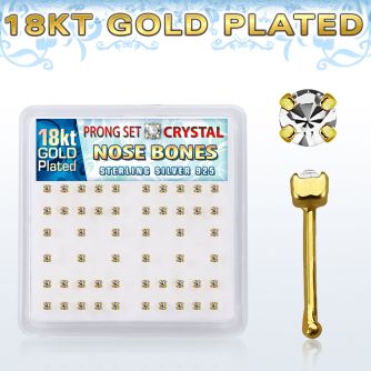 npbgc gold plated silver nose bones with 1 8mm prong crystals