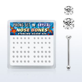 npbmc box of silver nose bones with 1 5mm 2mm prong crystals