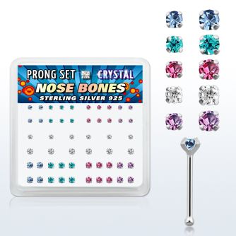npbmm caja display piercing nariz hueso plata esterlina 925 0 6mm cristal redondos 1 5mm 2mm mayorista