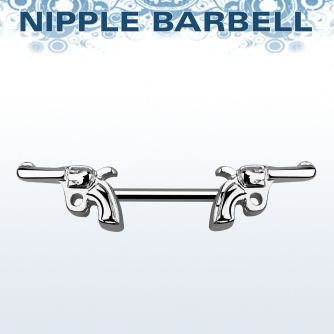 npsh10 316l steel nipple barbell w two pistols