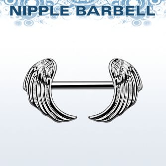 npsh15 316l steel nipple barbell with two rhodium plated wings
