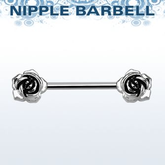 npsh1 316l steel nipple barbell w two small roses