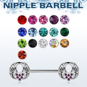 npsh24 steel nipple barbell w twin wings with crystals