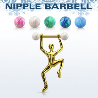 nptd13 barbell pezon acero 316l pvd dorado bolas 5mm opalo hombre colgando oro al por mayor