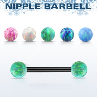 nptop5 anodized steel nipple barbell w 5mm synthetic opal ball