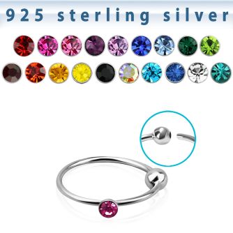 ns06m9 silver hoop nose ring with 10mm ball 1 5mm crystals