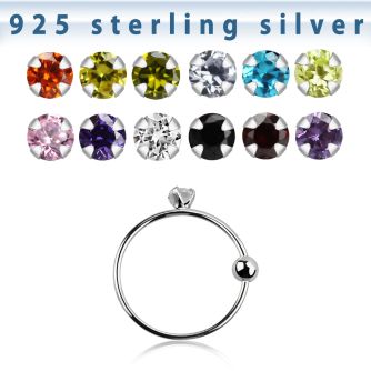 ns06z2m silver noose hoop w a 2mm prong set round cz stone 10mm
