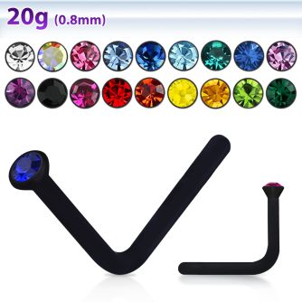 nsack1 black acrylic nose stud with a 1mm round crystal top