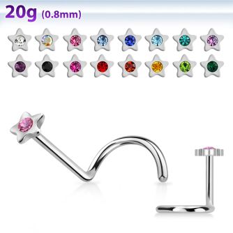 nscstc polished 316l steel nose screw with star top w crystal