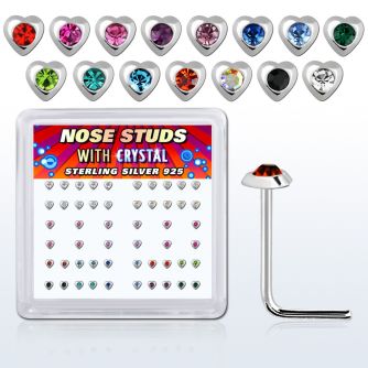 nshrbxm caja display piercing nariz l plata esterlina 925 0 6mm corazon 1 5mm cristal centro redondo mayorista