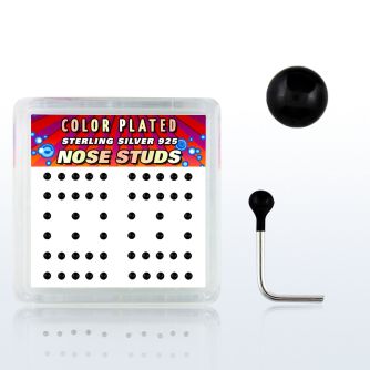 nskbbx2 caja display piercing nariz l plata esterlina 925 0 6mm bola negro 2mm mayorista