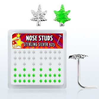 nsma caja display piercing nariz l plata esterlina 925 0 6mm marihuana color verde plata lisa mayorista