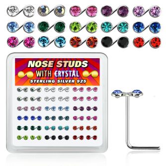 nsmsbxm caja display 36 piercing nariz plata 925 0 6mm nota musical cristal redondo color centro al por mayor