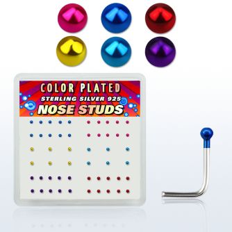nsmtbx1 box w silver nose studs, w 1mm mix color plated ball top