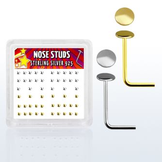 nsmx4 caja display piercing nariz l plata 925 0 6mm redonda 2mm 16 estan oro 18 kts al por mayor