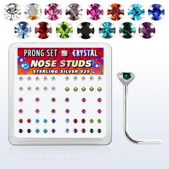 nsp14mx box w silver nose studs w 2mm prong set crystal tops