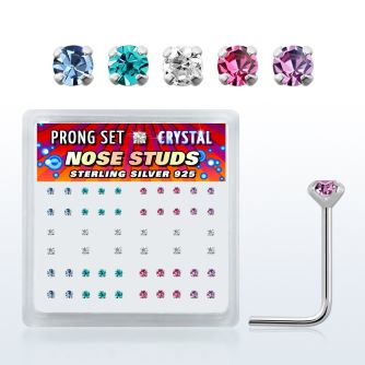 nspbmm box of silver nose studs with 1 5 2mm prong crystals